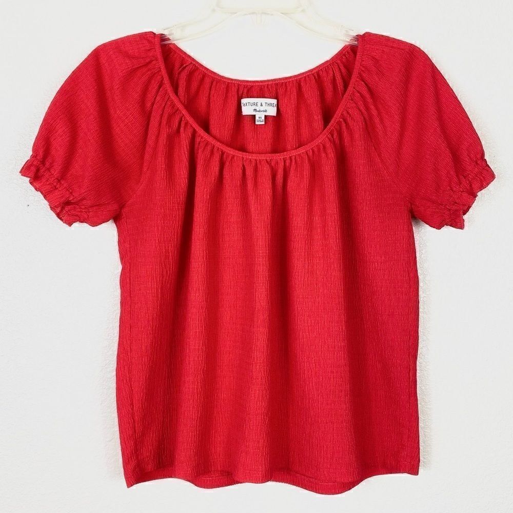 Madewell Texture & Thread Red Peasant Blouse - Picture 2 of 6
